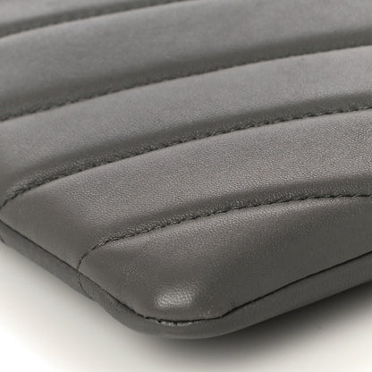 Chanel Calfskin Chevron Quilted CC Button Envelope Pouch Grey 5 of 11
