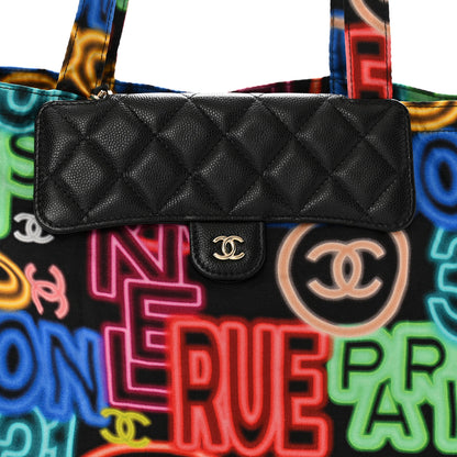 Chanel Caviar Fabric Graffiti Foldable Tote Bag With Chain Black Multicolor 8 of 20