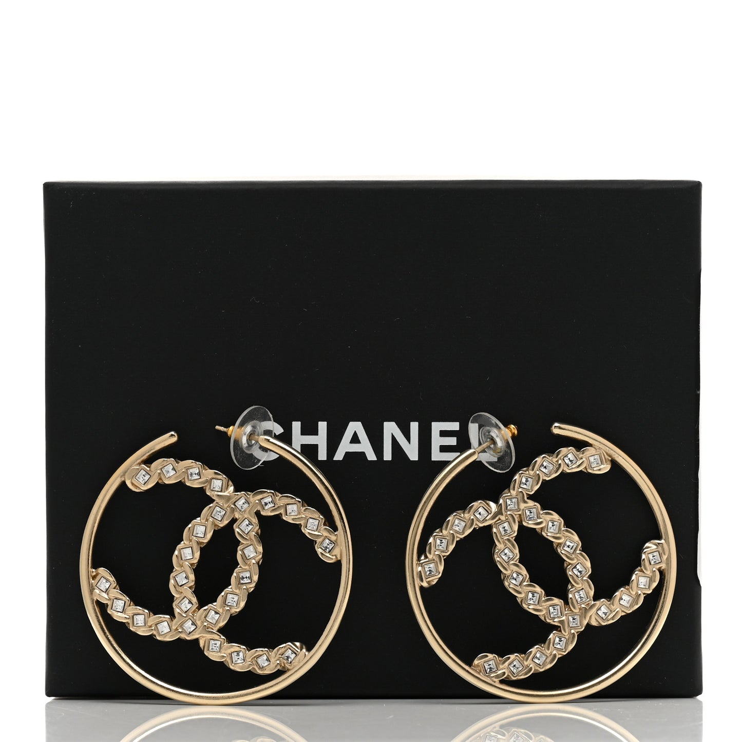 Crystal High Society CC Hoop Earrings Gold