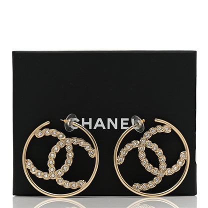 Chanel Crystal High Society CC Hoop Earrings Gold 5 of 5