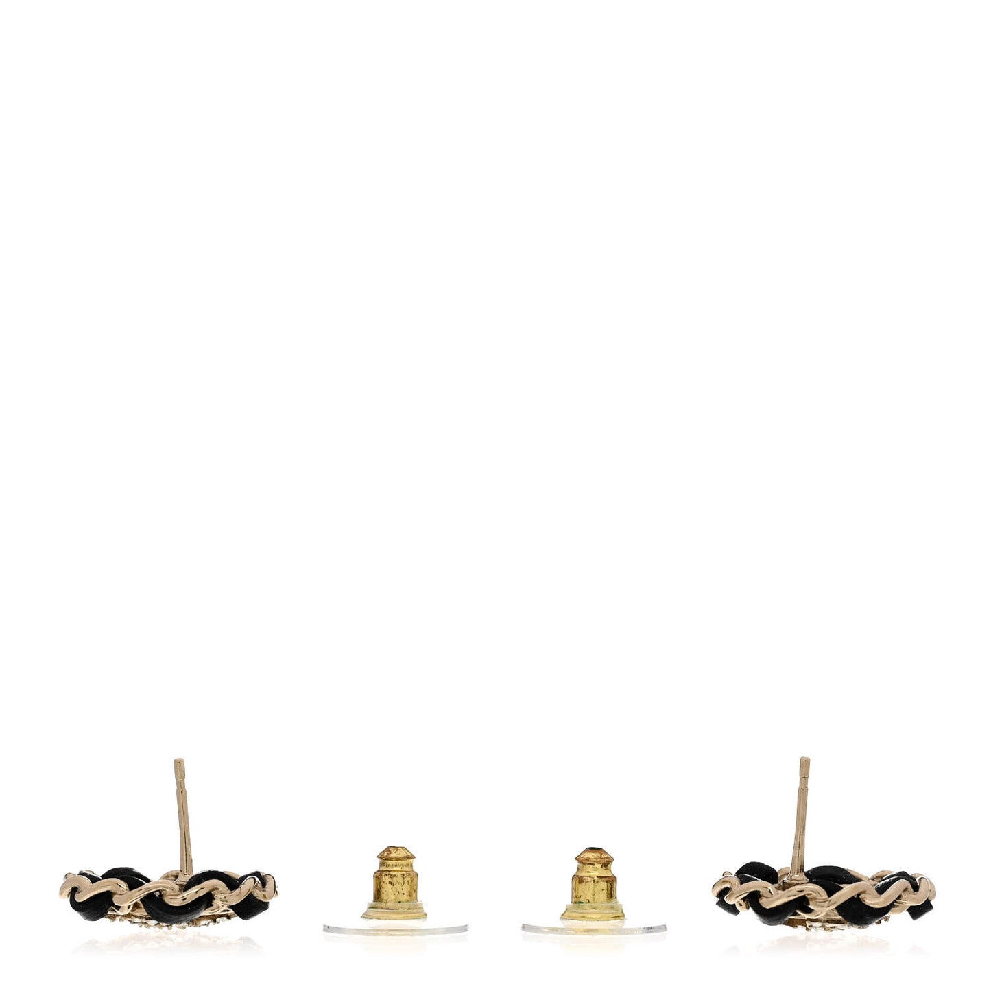 Crystal Lambskin Chain CC Stud Earrings Black Gold