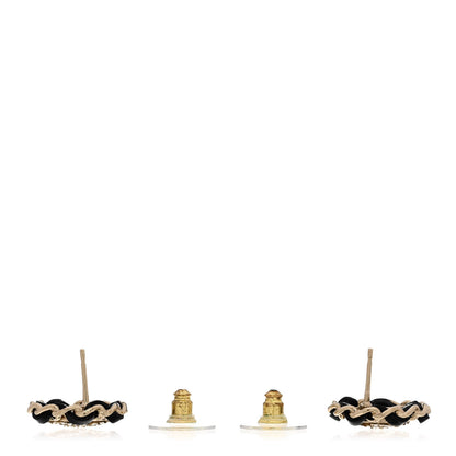 Chanel Crystal Lambskin Chain CC Stud Earrings Black Gold 3 of 5
