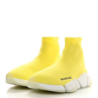 Balenciaga Ribbed Knit Womens Speed 2.0 Transparent Sole Sneakers 38 Yellow 3 of 9