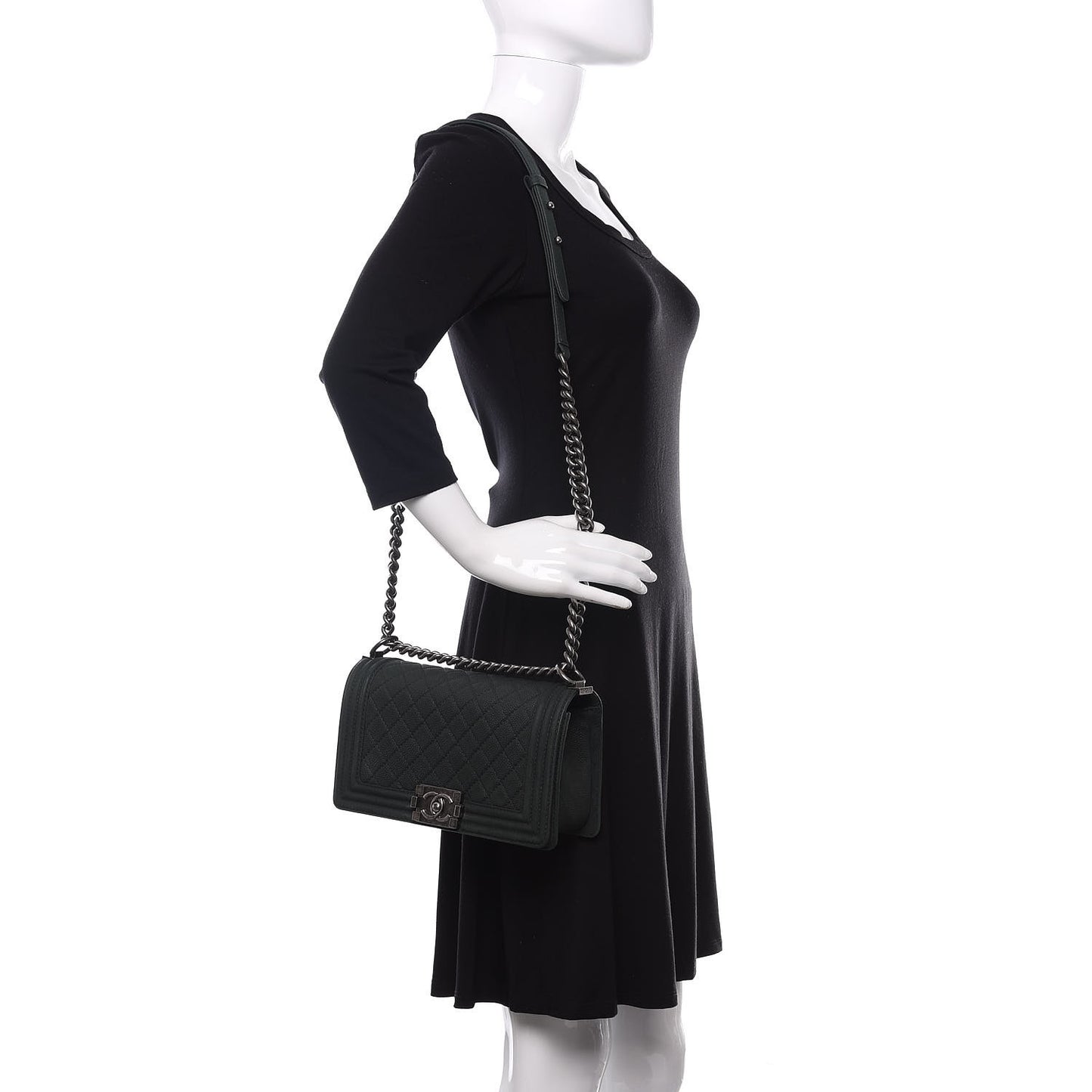 Iridescent Caviar Quilted Medium Boy Flap Dark Green