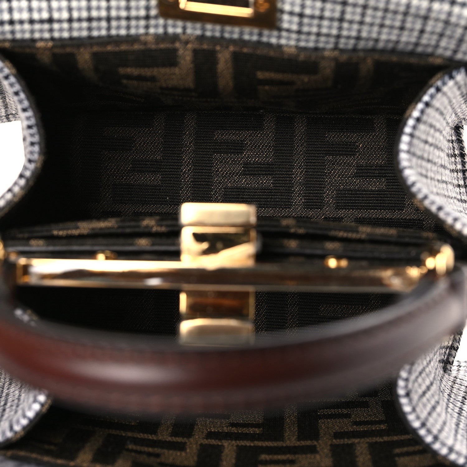Fendi Wool Fabric Jacquard Cuoio Small Houndstooth FF 1974 Petite Peekaboo I SEE U Satchel Grigio Anthracite 4 of 7