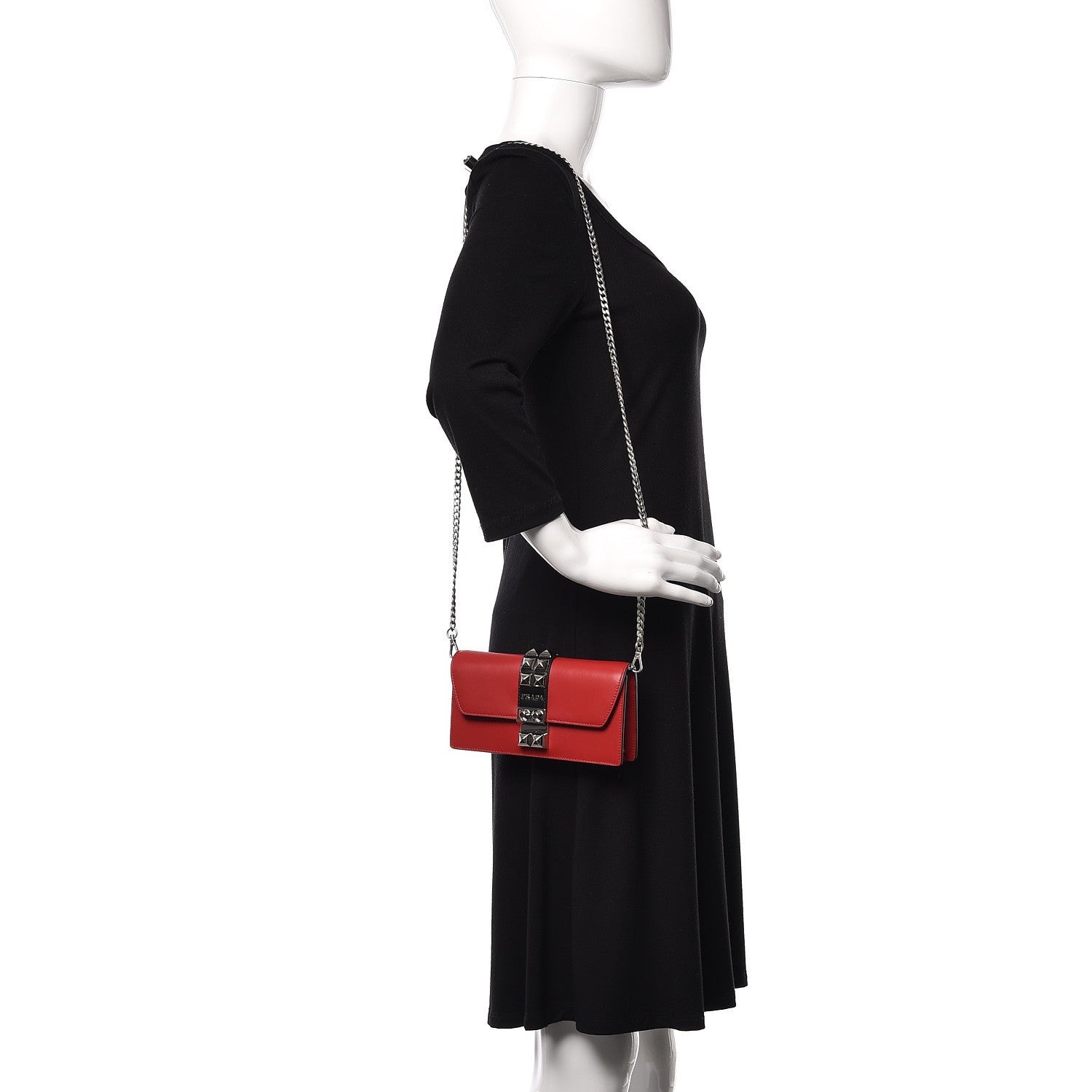 Prada City Calfskin Studded Mini Elektra Crossbody Bag Fuoco Black 2 of 10