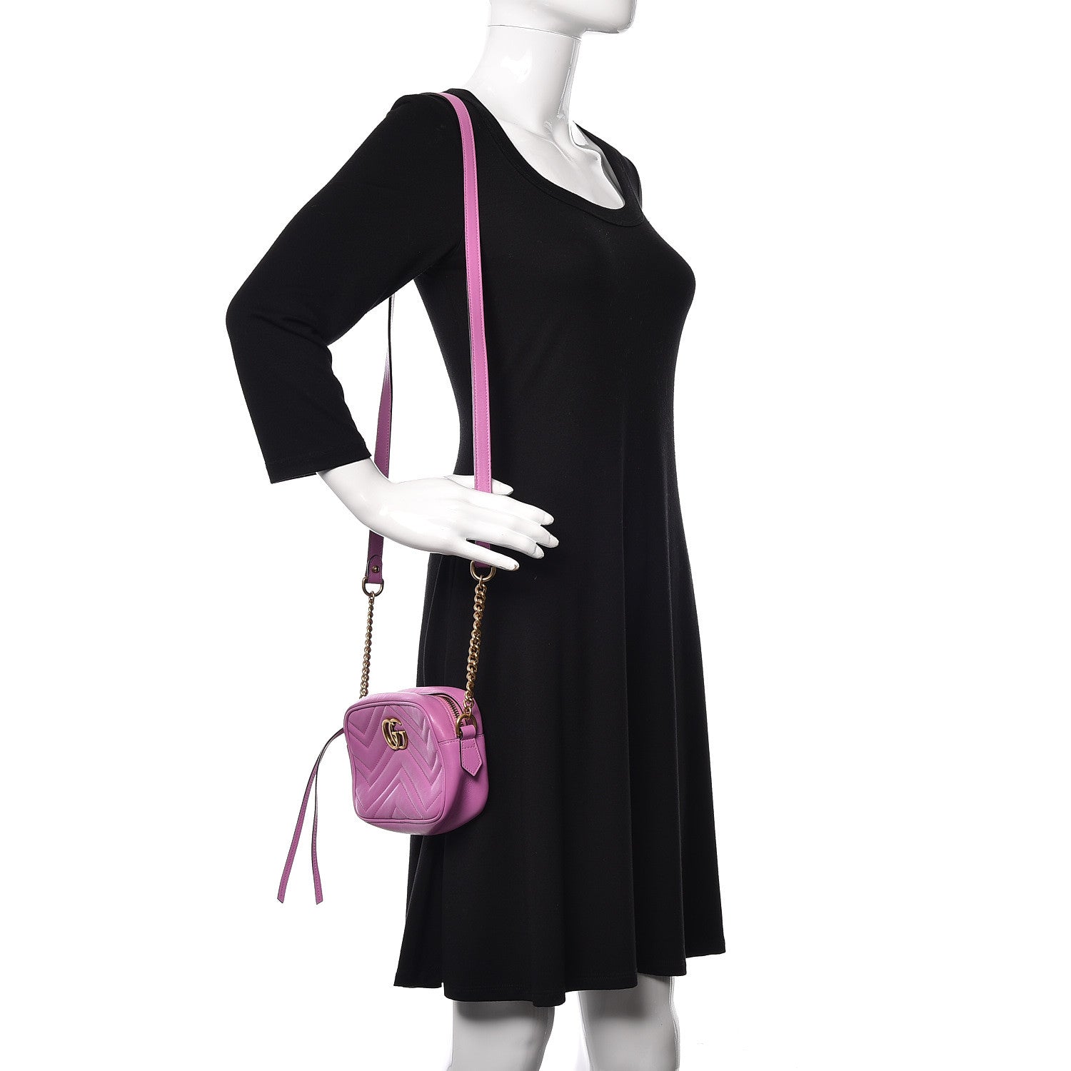 Gucci Calfskin Matelasse Mini GG Marmont Chain Shoulder Bag Candy Mousse 2 of 19