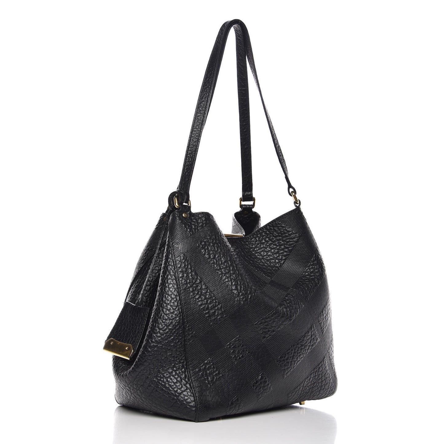 Signature Grain Calfskin Check Embossed Small Canterbury Tote Black