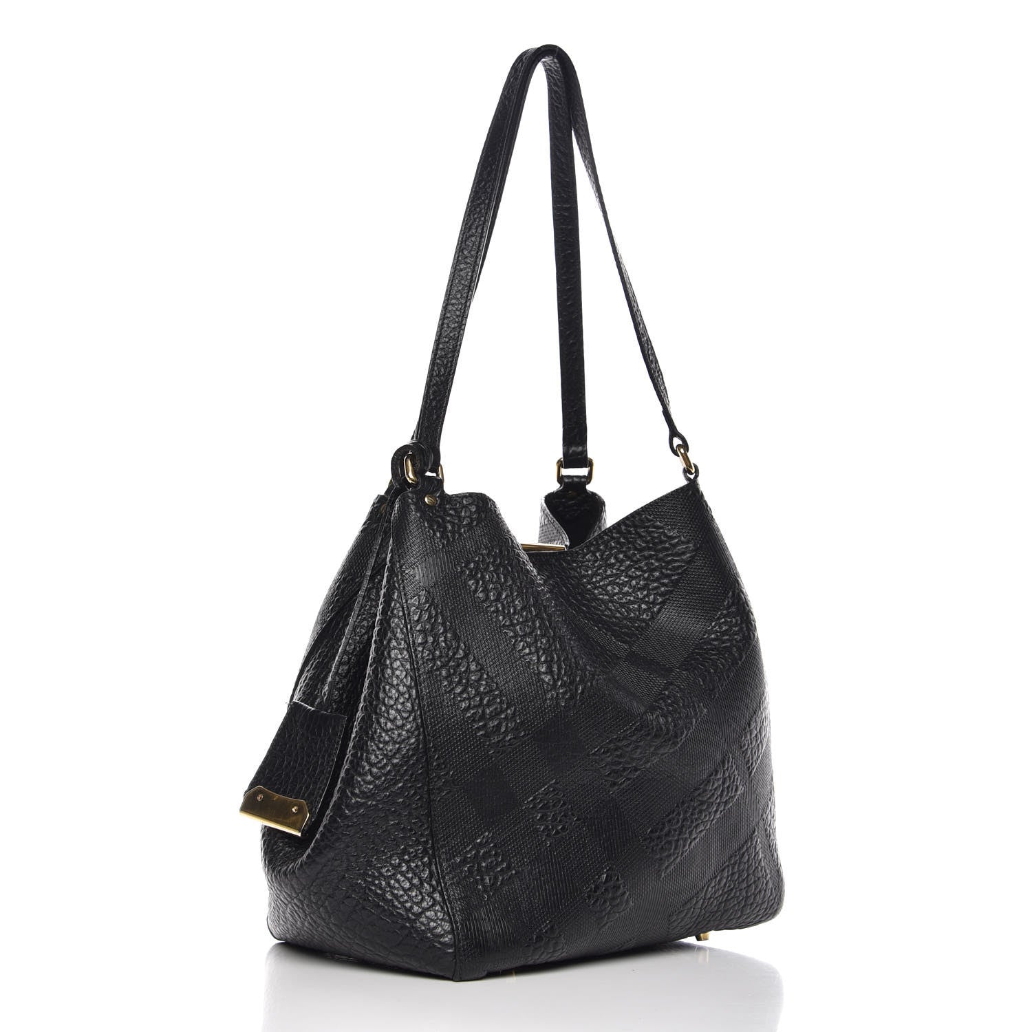 Burberry Signature Grain Calfskin Check Embossed Small Canterbury Tote Black 5 of 11