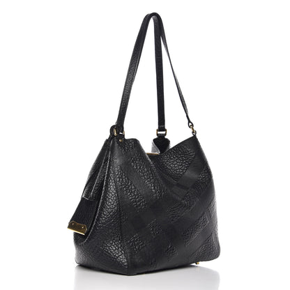 Burberry Signature Grain Calfskin Check Embossed Small Canterbury Tote Black 5 of 11