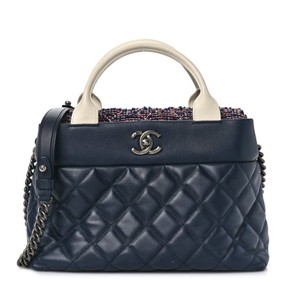 Chanel Calfskin Tweed Quilted Small Tote Navy Multicolor 1 of 9