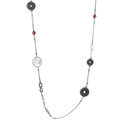 John Hardy Sterling Silver 18K Yellow Gold Pearl Mother of Pearl Garnet Batu Coin Long Necklace 1 of 6