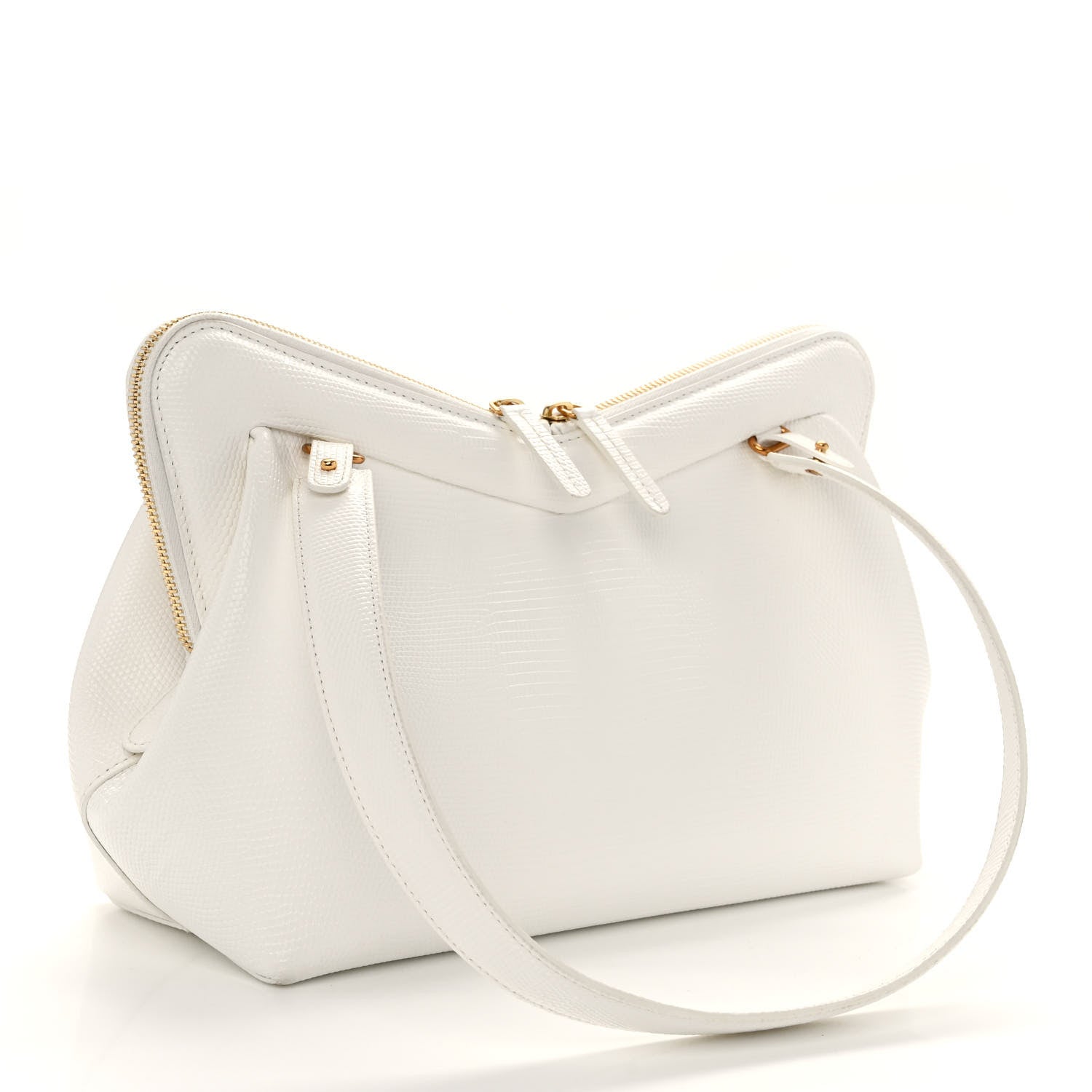 Mansur Gavriel Calfskin Lizard Embossed M Frame Bag White 3 of 12