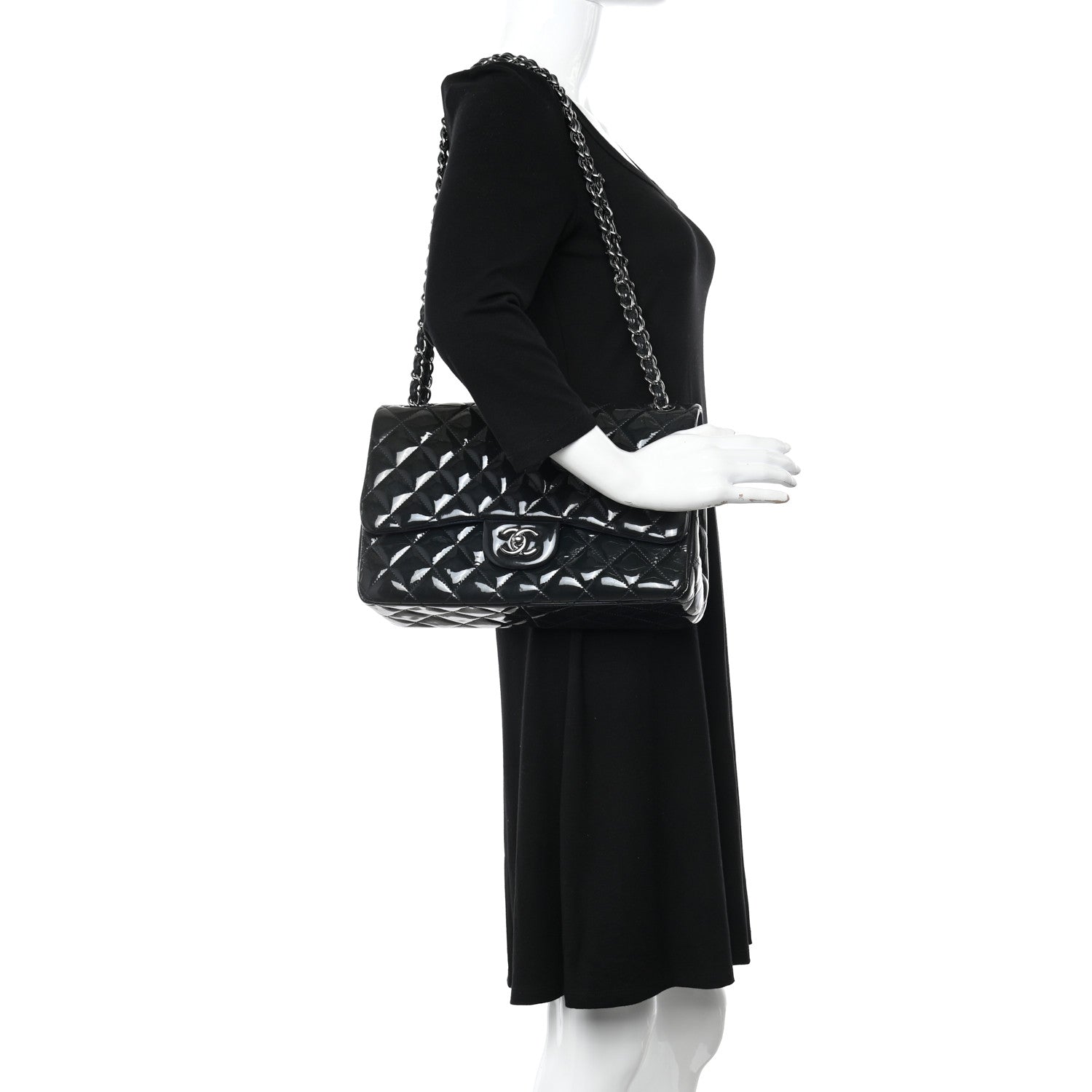 Chanel Patent Quilted Jumbo Double Flap Navy Blue 2 of 10
