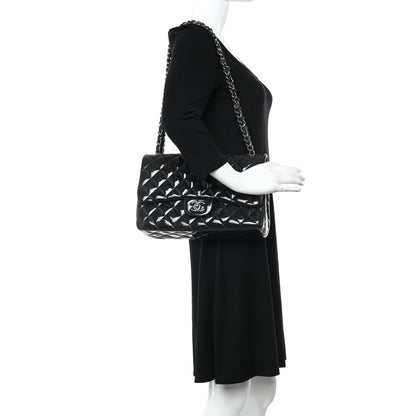 Chanel Patent Quilted Jumbo Double Flap Navy Blue 2 of 10