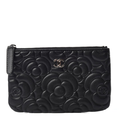 Chanel Goatskin Camellia Embossed Cosmetic Pouch Black 1 of 7