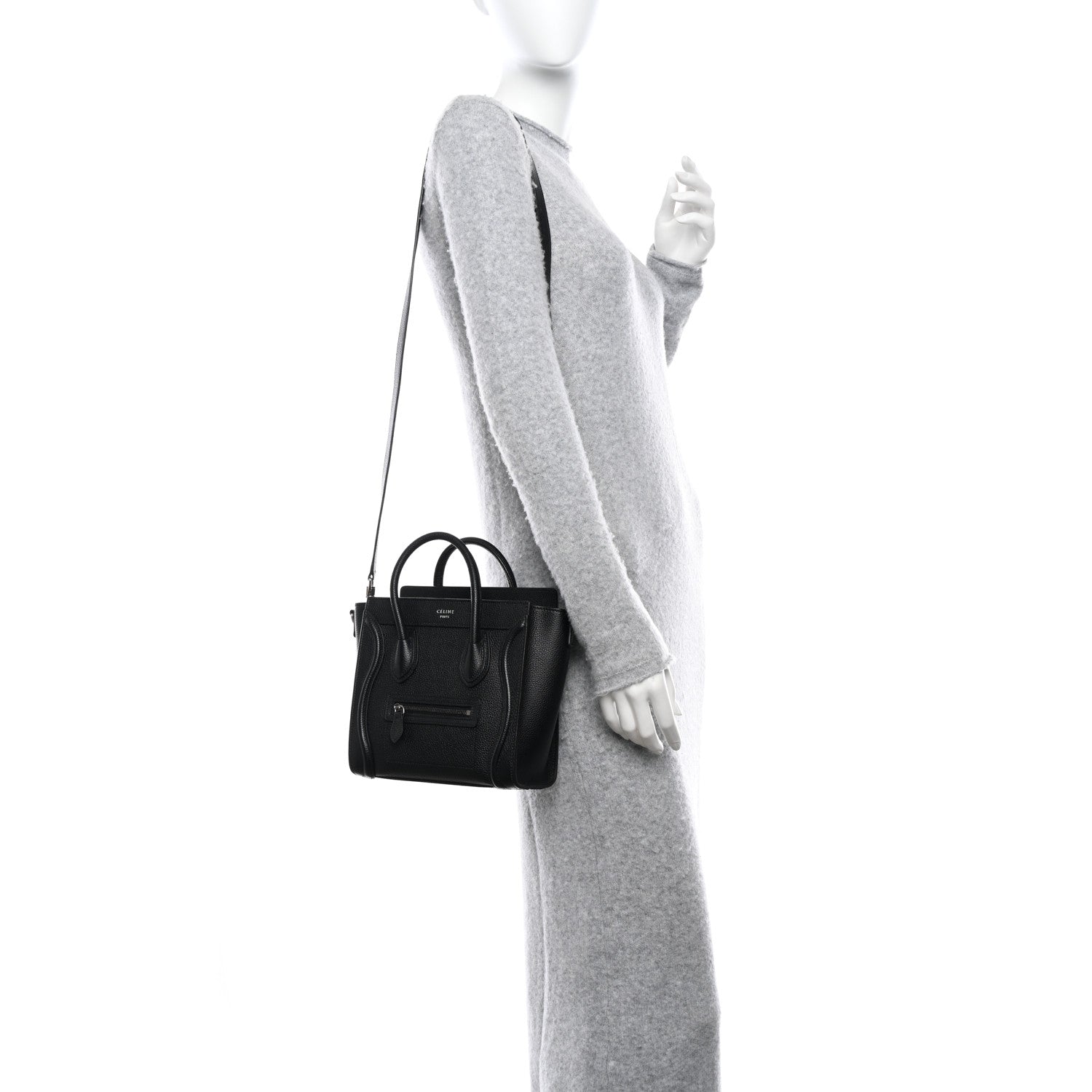 Celine Drummed Calfskin Nano Luggage Black 2 of 10