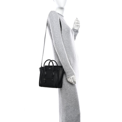 Celine Drummed Calfskin Nano Luggage Black 2 of 10