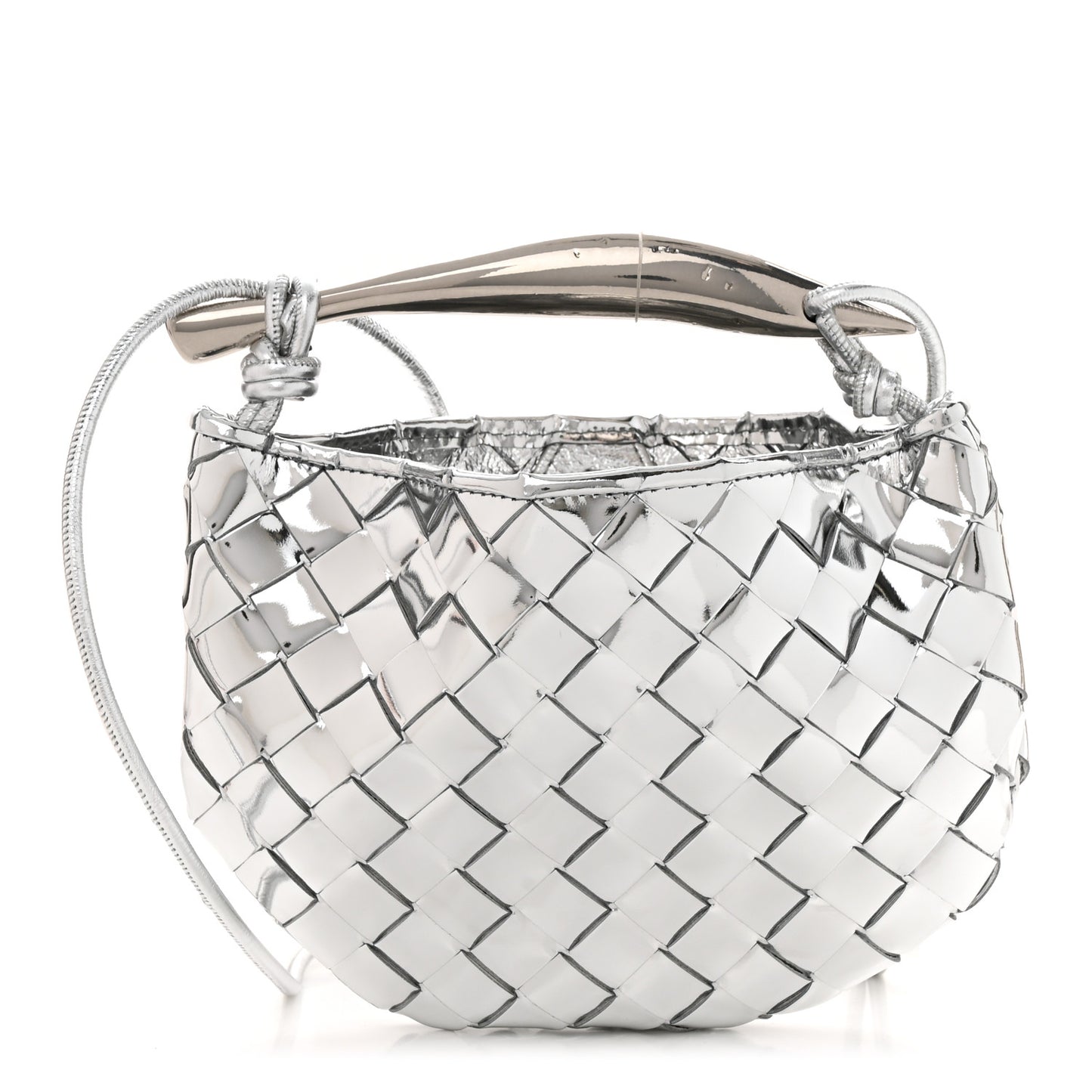 Mirror Laminated Nappa Intrecciato Mini Sardine Bag Silver