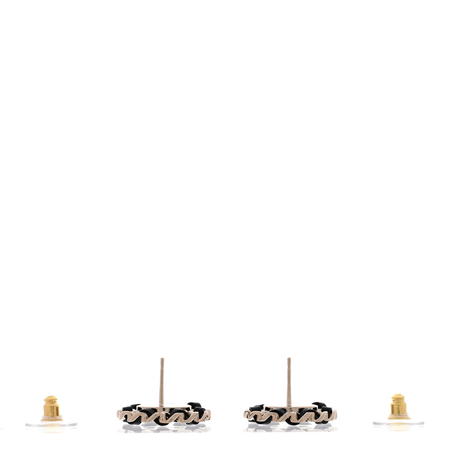 Crystal Lambskin Chain CC Stud Earrings Black Gold