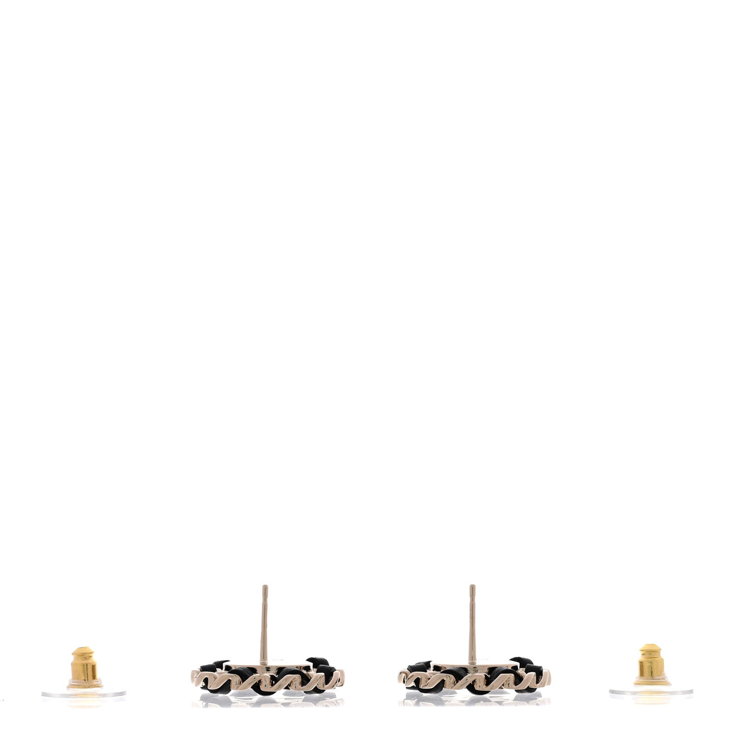 Chanel Crystal Lambskin Chain CC Stud Earrings Black Gold 3 of 6