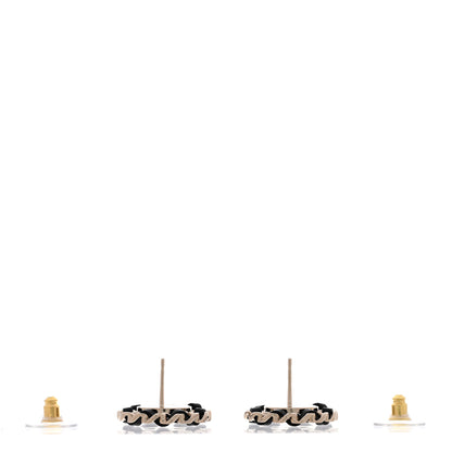 Chanel Crystal Lambskin Chain CC Stud Earrings Black Gold 3 of 6