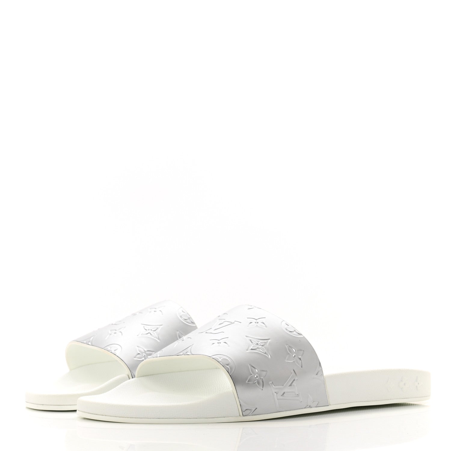 Louis Vuitton Metallic Rubber Embossed Monogram Mens Waterfront Mules 10 3 of 8