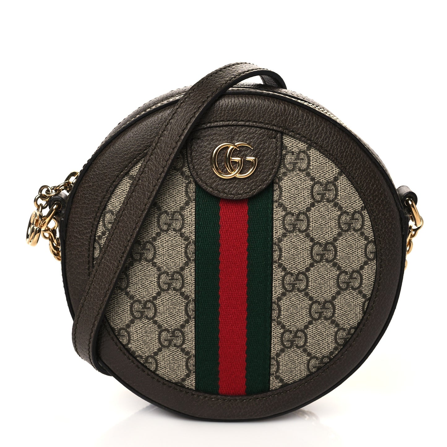 GG Supreme Monogram Web Mini Ophidia Round Shoulder Bag Brown