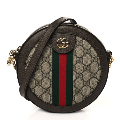 Gucci GG Supreme Monogram Web Mini Ophidia Round Shoulder Bag Brown 1 of 12