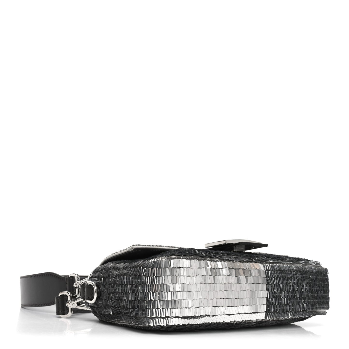 Sequin Paillettes Capretto Lucido Baguette Argento Moro