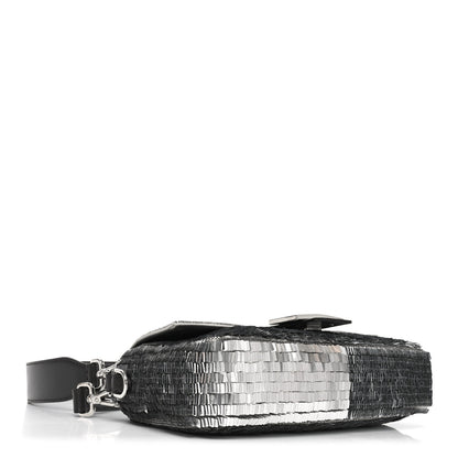Fendi Sequin Paillettes Capretto Lucido Baguette Argento Moro 4 of 10