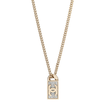 Chanel Crystal Dog Tag Chain Necklace Gold 1 of 7