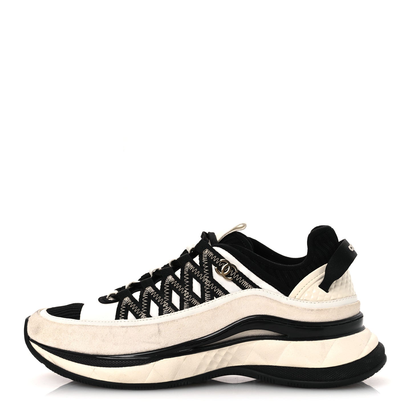 Fabric Suede Calfskin CC Sneakers 39.5 White Black