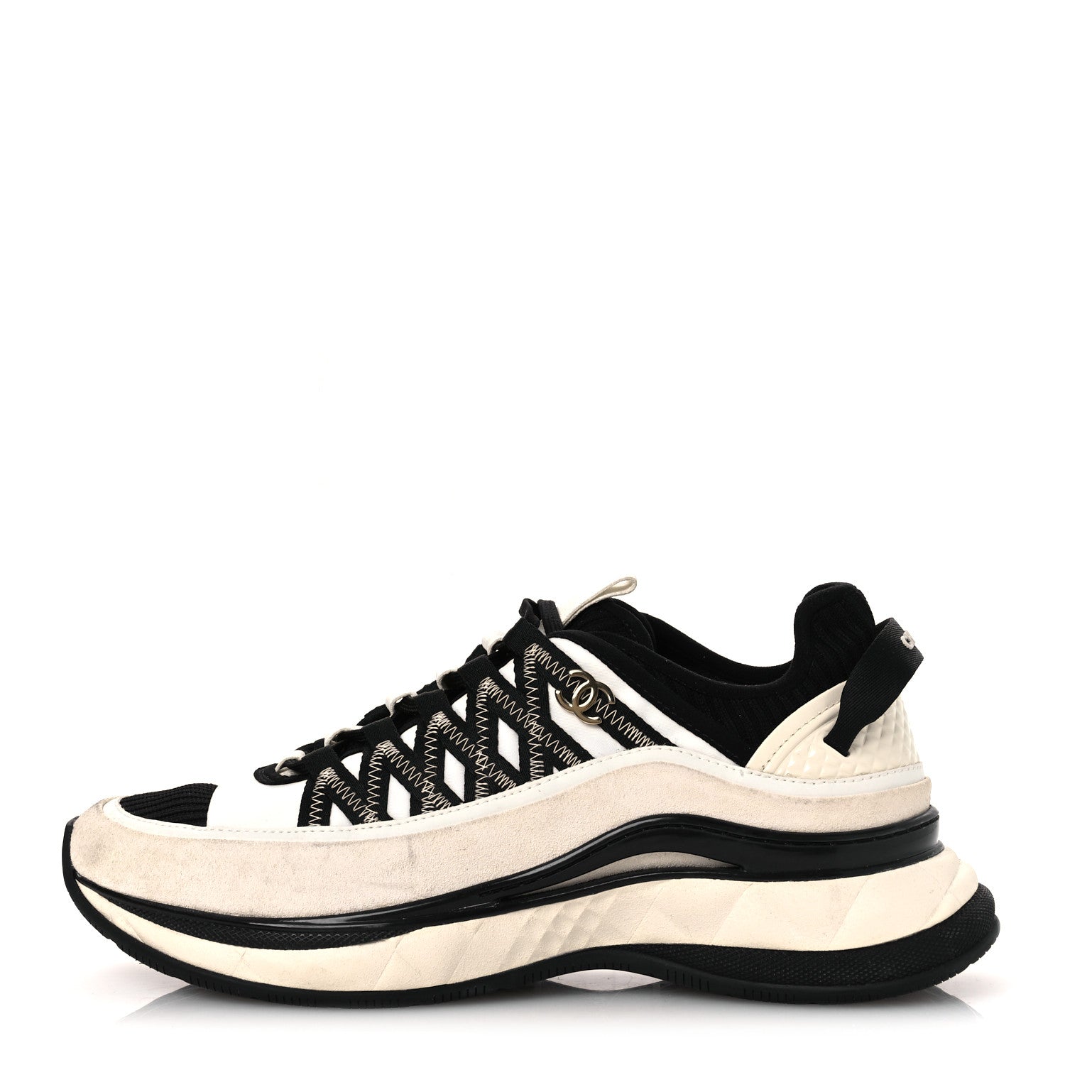 Chanel Fabric Suede Calfskin CC Sneakers 39.5 White Black 1 of 12