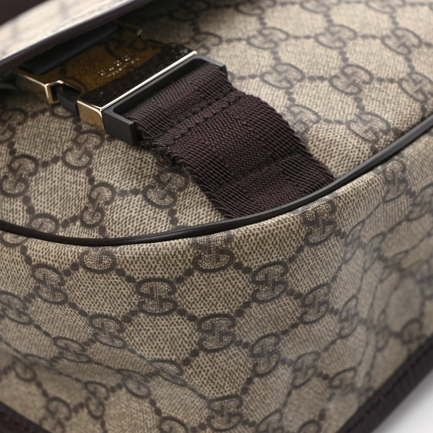 Gucci GG Plus Monogram Medium Double Buckle Flap Messenger Bag Beige Dark Brown 9 of 10