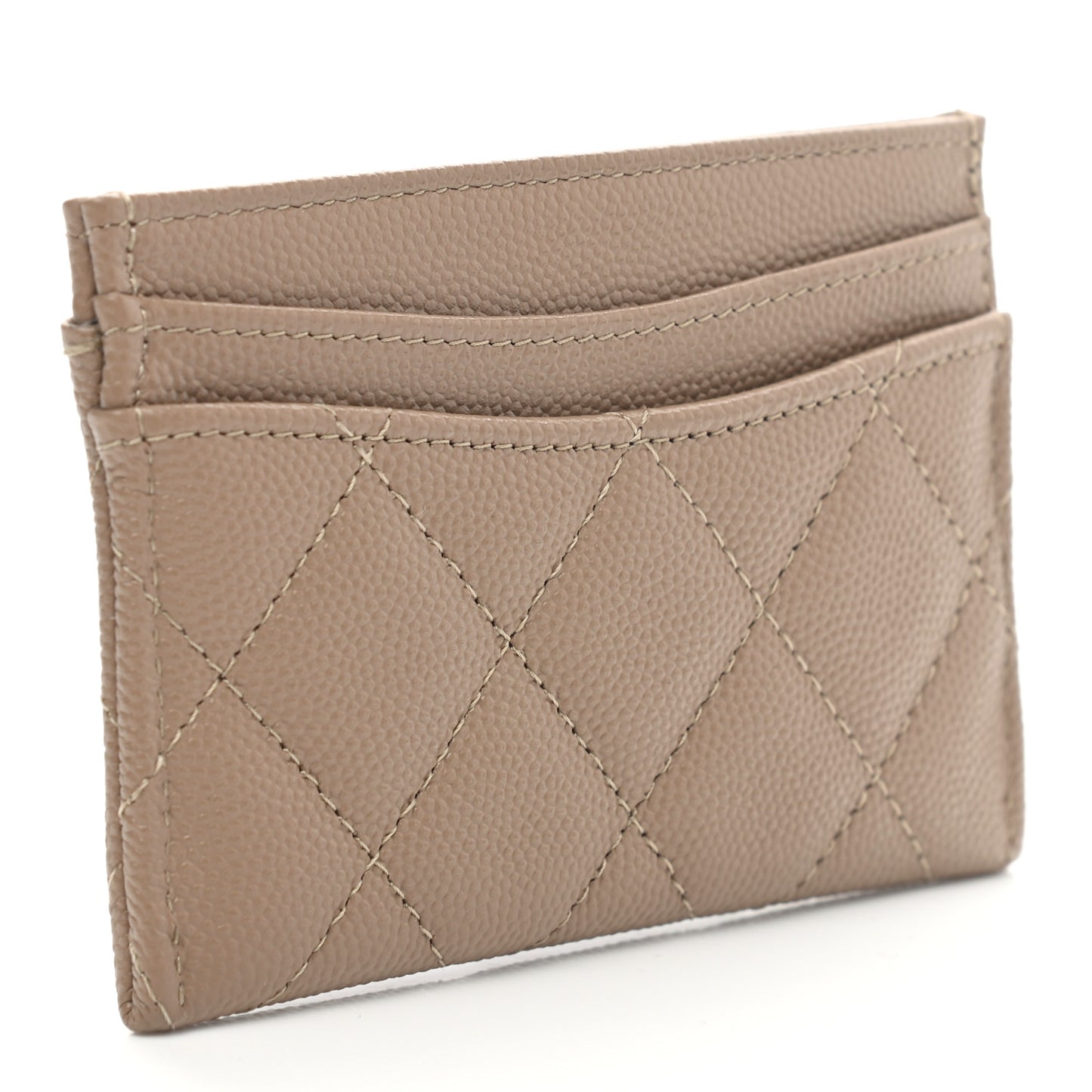 Caviar Quilted Card Holder Dark Beige