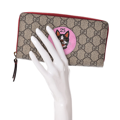 Gucci GG Supreme Monogram Bosco Patch Zip Around Wallet Beige Malva Hibiscus Red 2 of 7