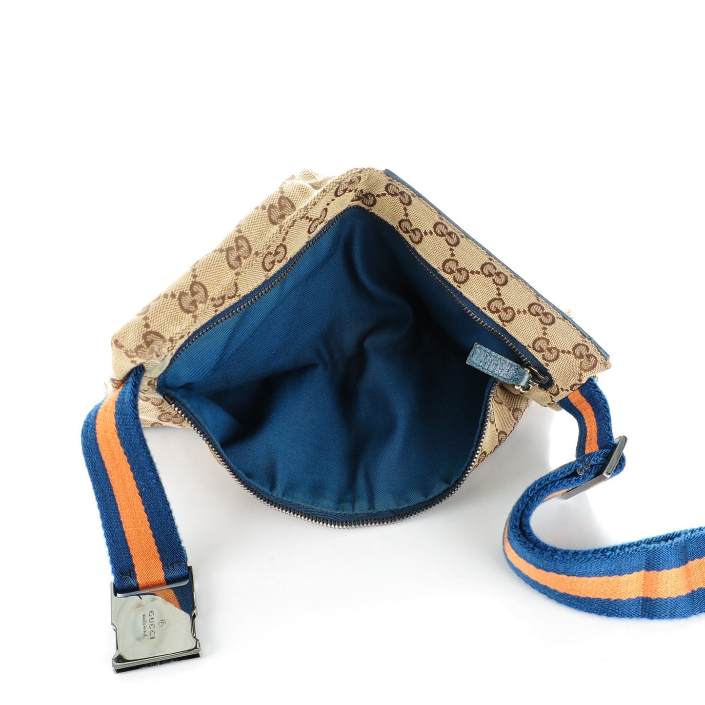 GG Monogram Web Double Pocket Belt Bag Turquoise