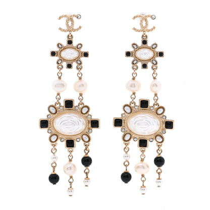 Chanel Enamel Pearl CC Drop Earrings Black Gold 1 of 5