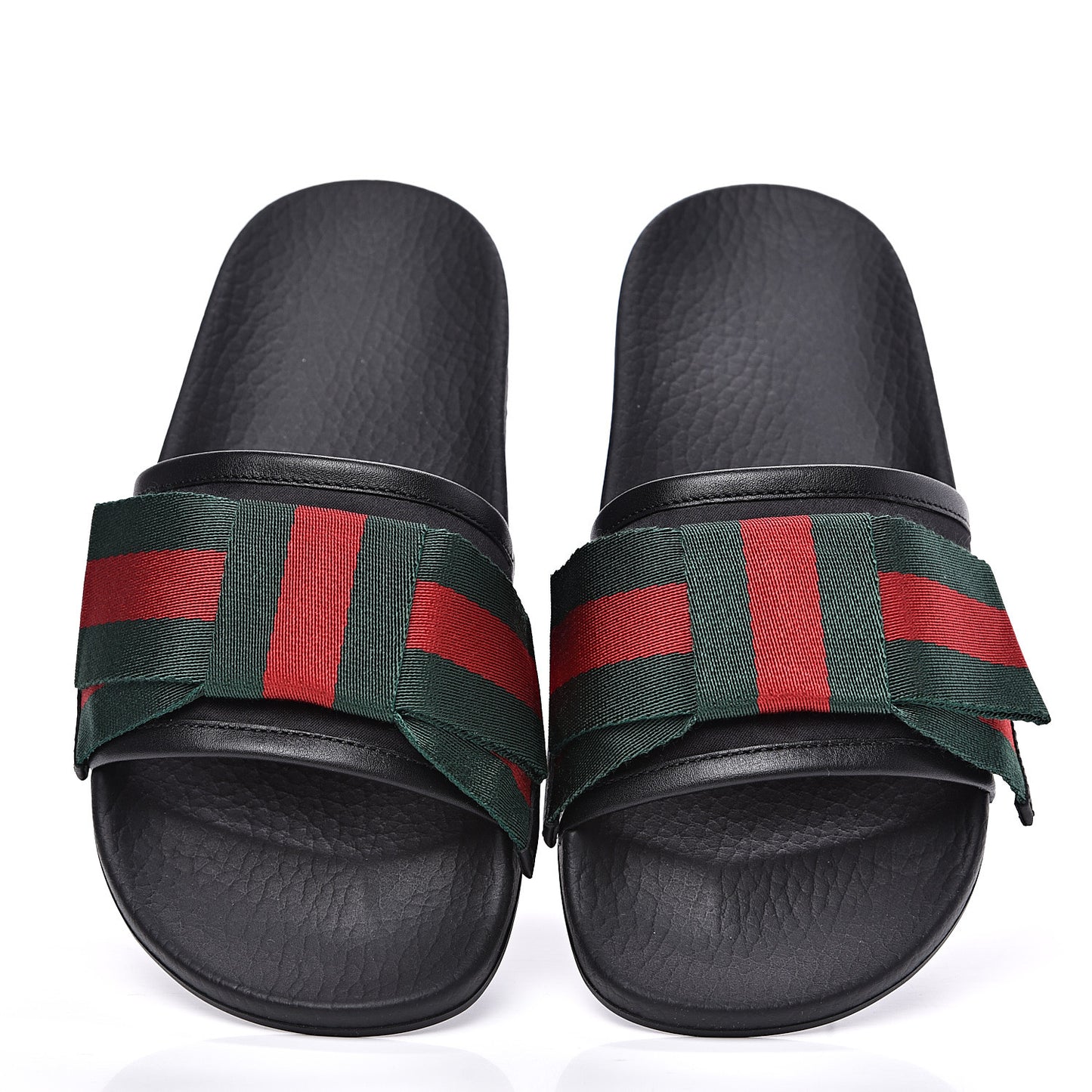 Satin Web Bow Slide Sandals 34 Black