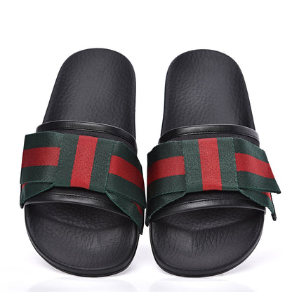 Gucci Satin Web Bow Slide Sandals 34 Black 3 of 9