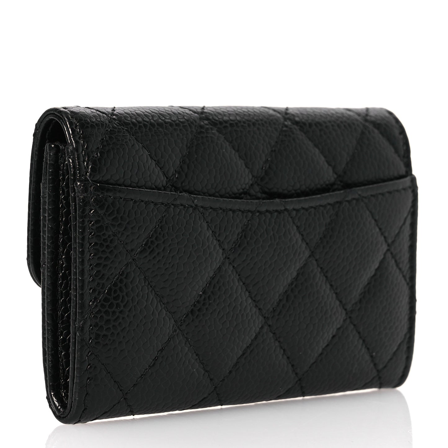 Caviar Quilted Flap Card Holder Wallet Black