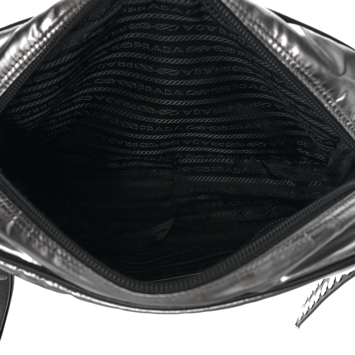 Prada Metallic Tessuto Nylon Metal Studded Shoulder Bag Ferro Black 4 of 7