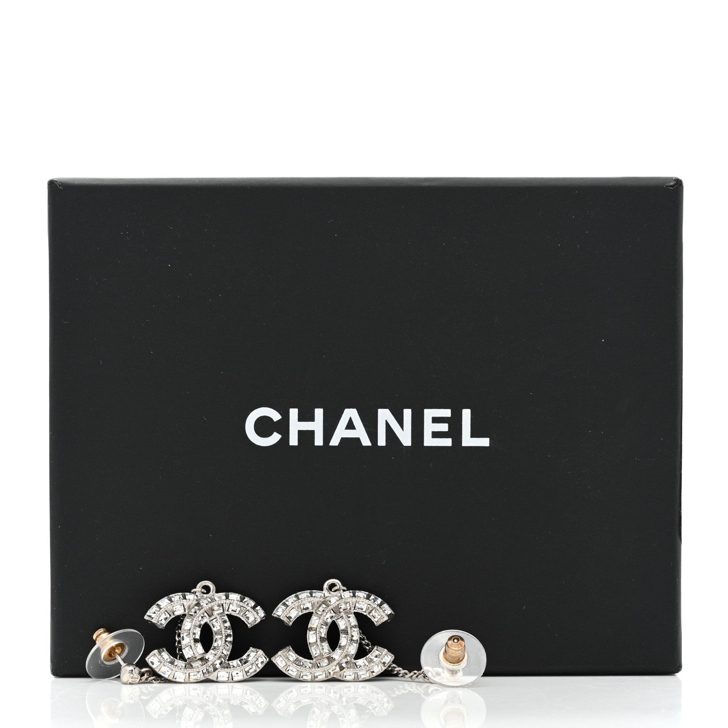 Chanel Baguette Crystal CC Drop Earrings Silver 5 of 5