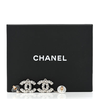 Chanel Baguette Crystal CC Drop Earrings Silver 5 of 5