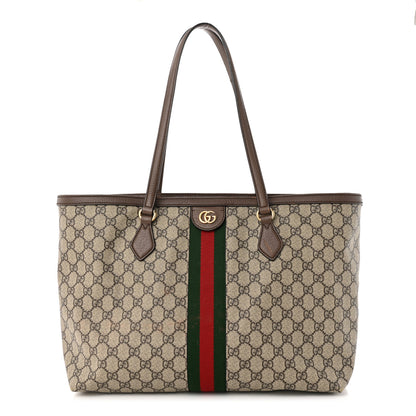 Gucci GG Supreme Monogram Textured Calfskin Web Medium Ophidia Shopping Tote Beige Ebony New Acero 1 of 15