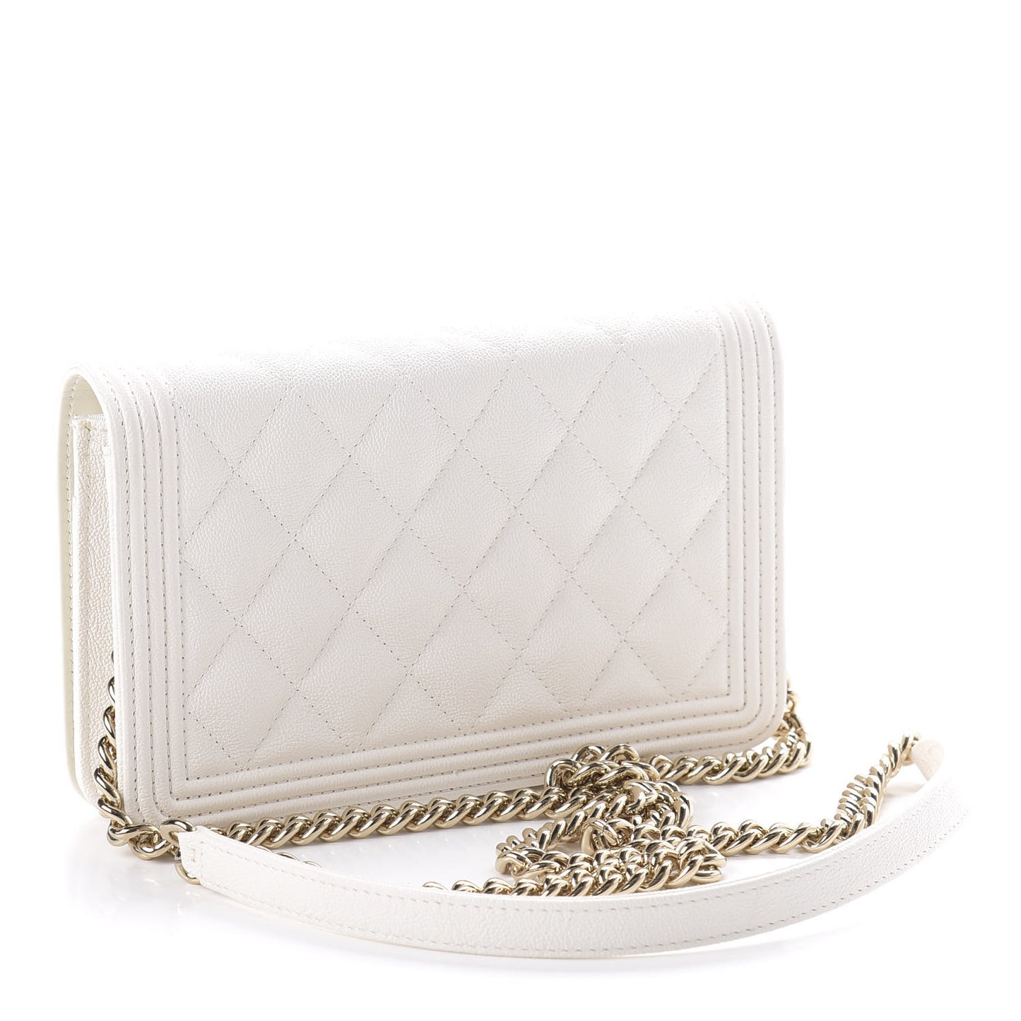 Caviar Quilted Boy Wallet On Chain WOC White