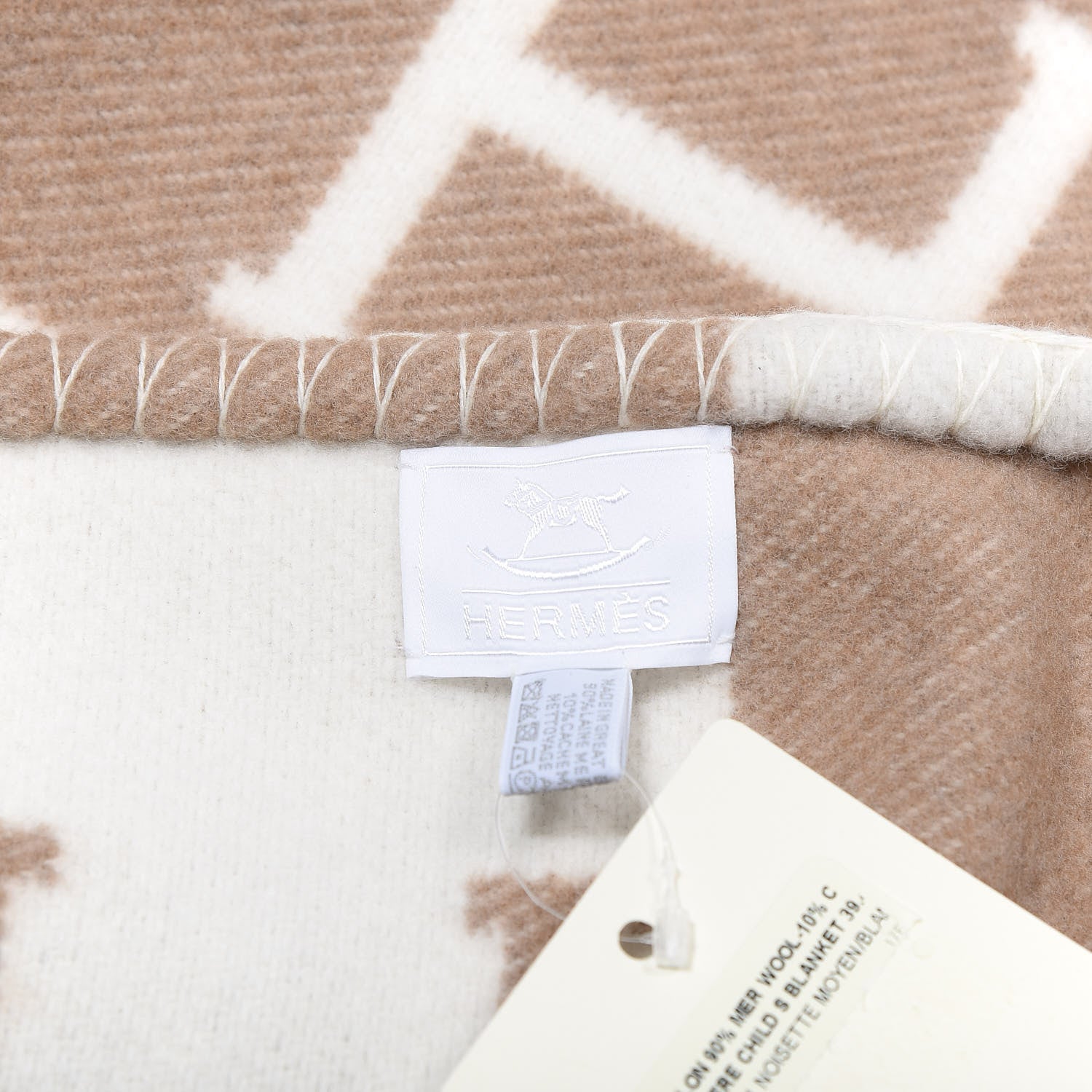 Hermes Wool Cashmere Avalon Baby Blanket Noisette Moyen White 3 of 4