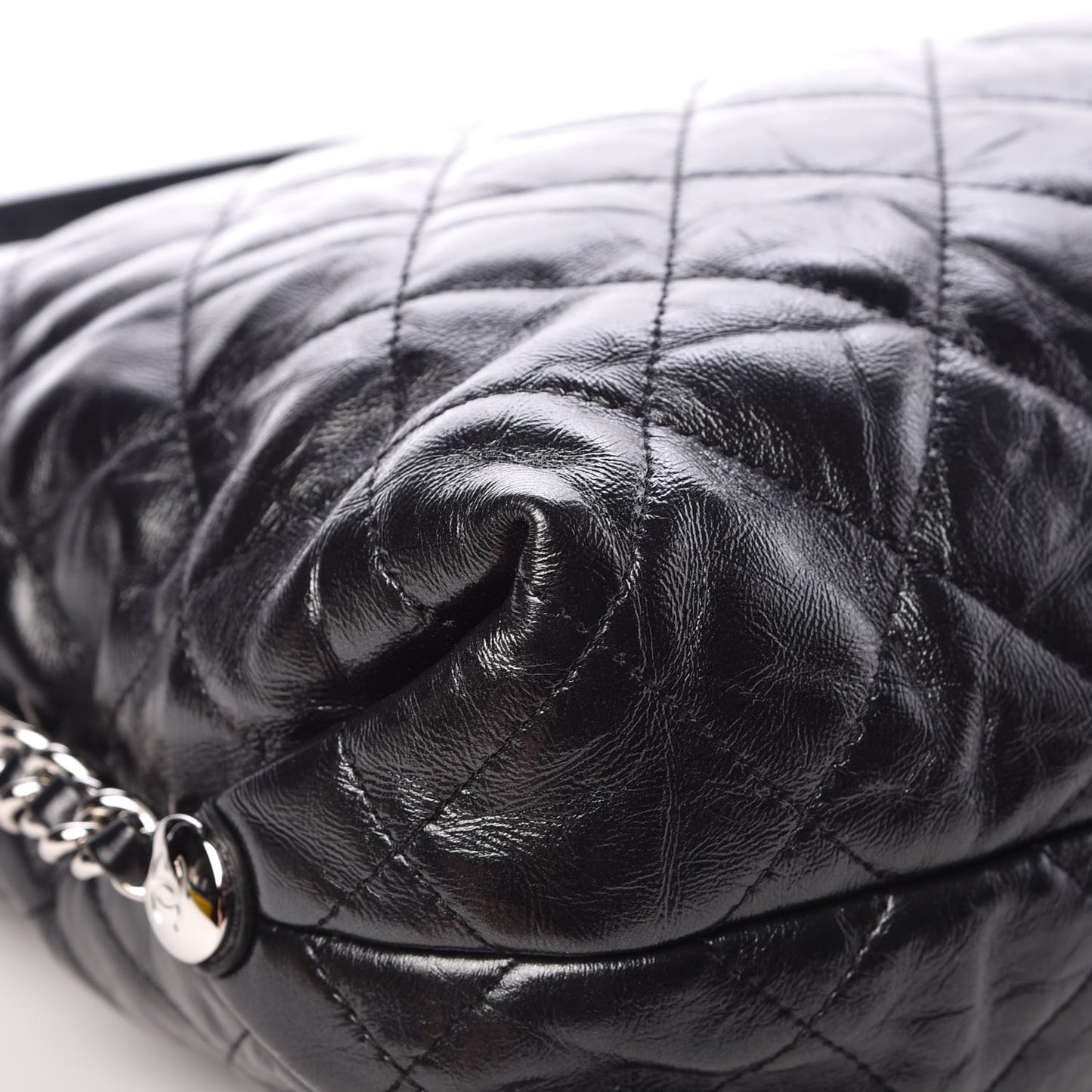 Metallic Crackled Calfskin Quilted Medium Big Bang Hobo Black