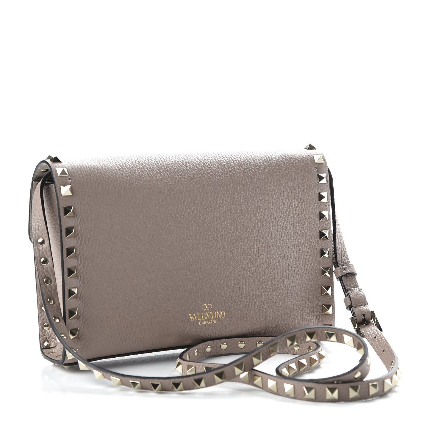 Pebbled Calfskin Medium Rockstud Flip Lock Crossbody Bag Poudre